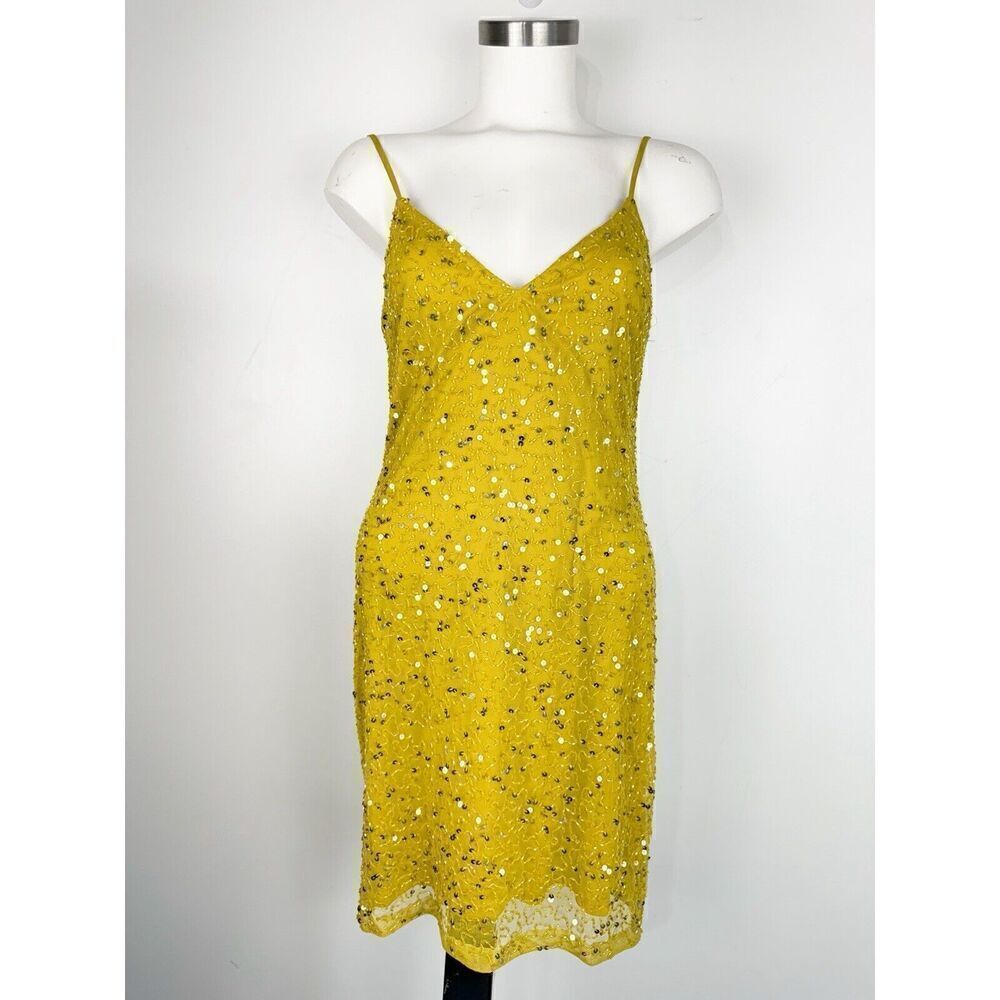 Alexia Admor Women’s Sz Medium Yellow Sexy Beaded Sequin Dress Night Out Dance